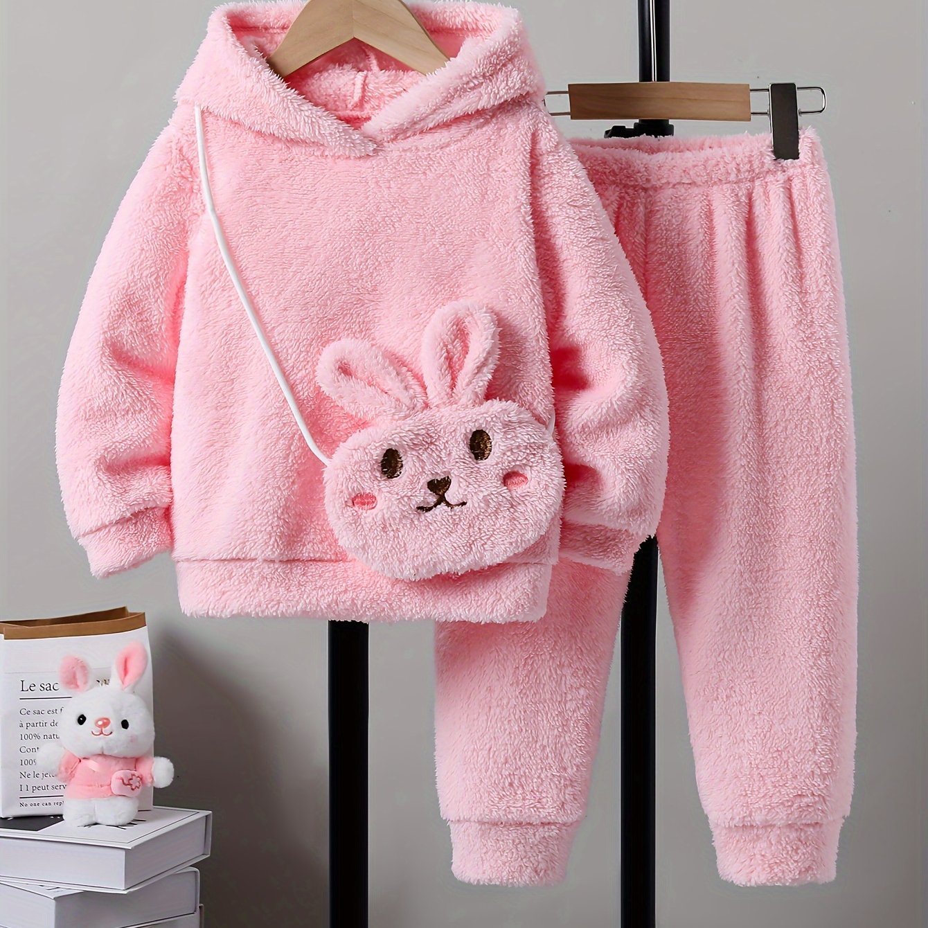 Girls 3Piece Winter Hoodie Pants Set with Bunny Bag - Taylor K Shop