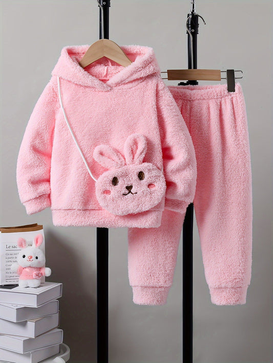 Girls 3Piece Winter Hoodie Pants Set with Bunny Bag - Taylor K Shop
