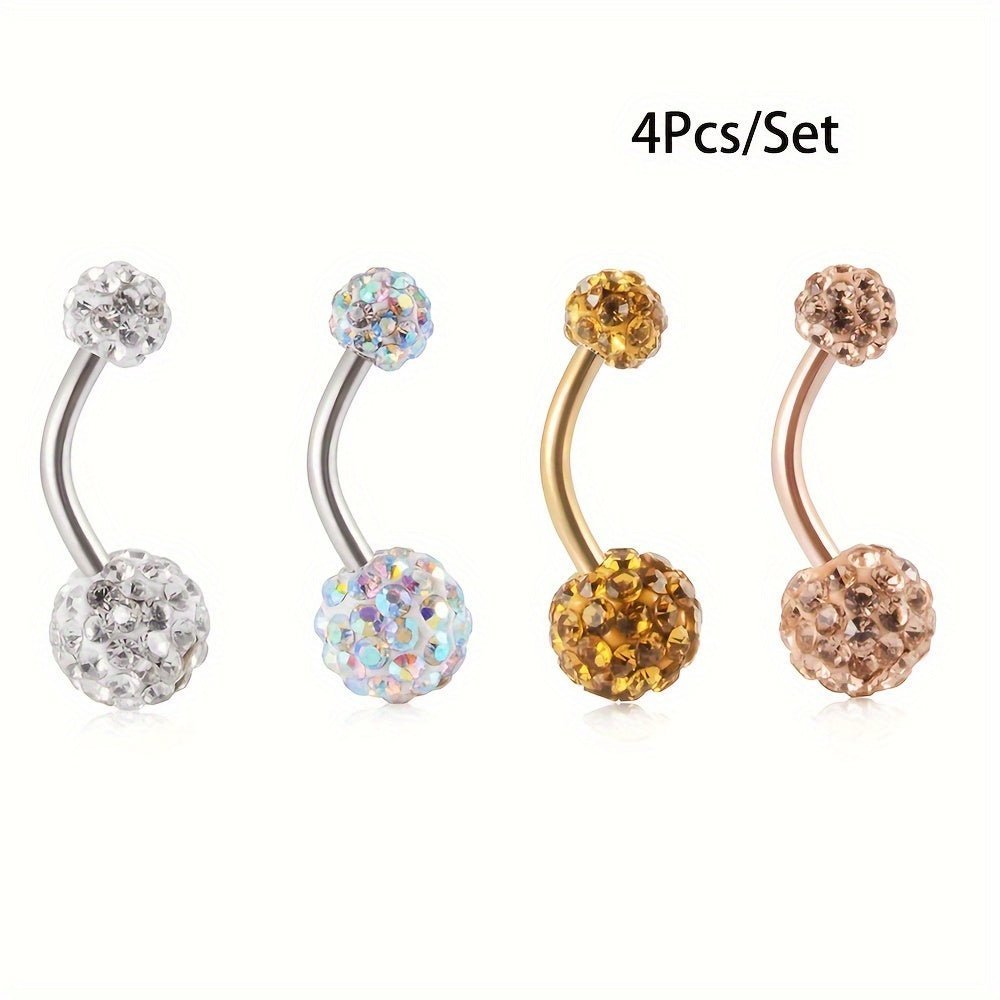 Glamorous 4Piece Rhinestone Circle Belly Ring Set - Taylor K Shop