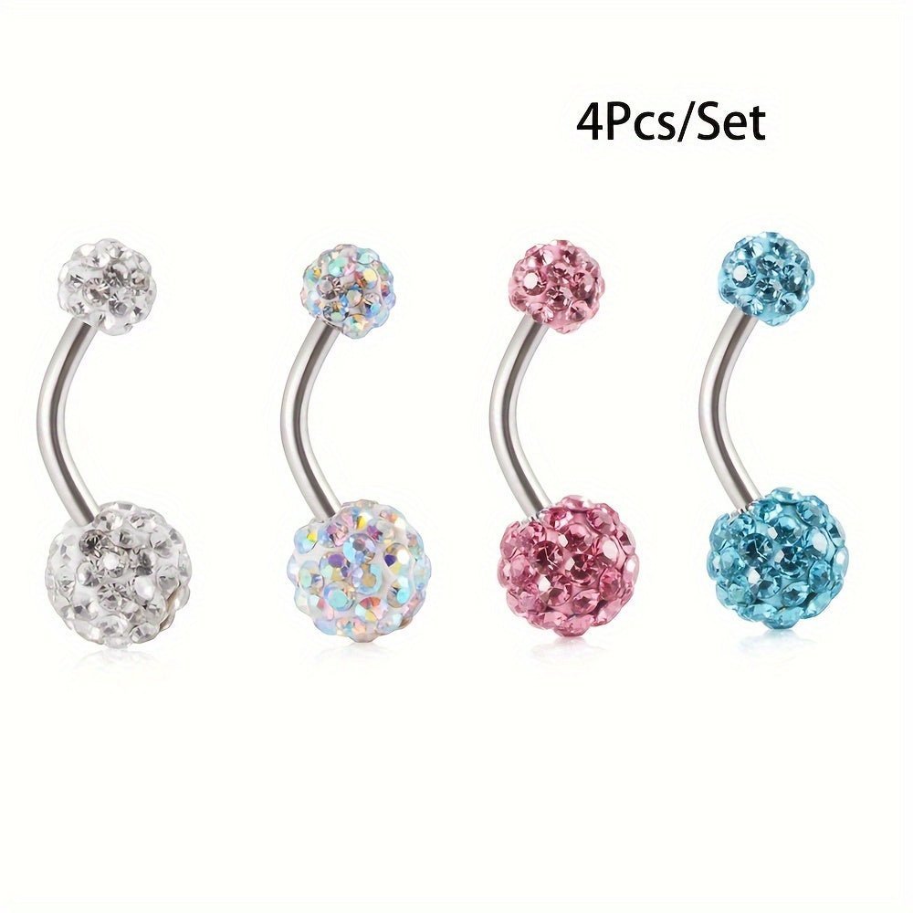 Glamorous 4Piece Rhinestone Circle Belly Ring Set - Taylor K Shop
