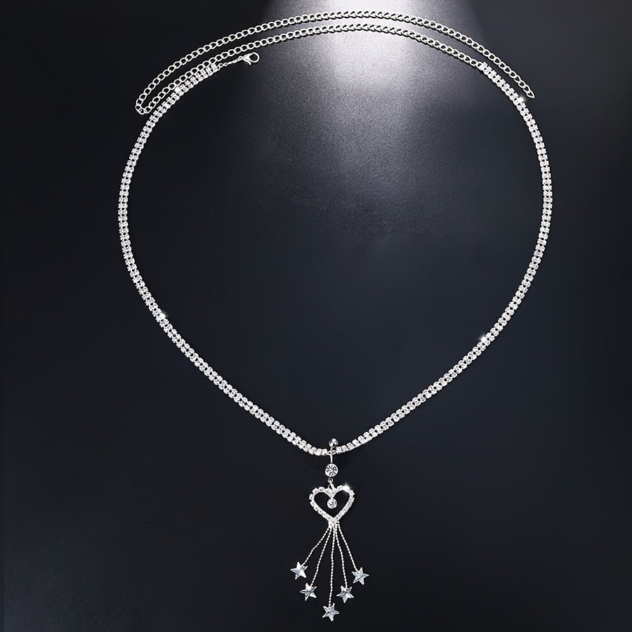Gold Rhinestone Tassel Belly Chain Elegant Heart Design - Taylor K Shop