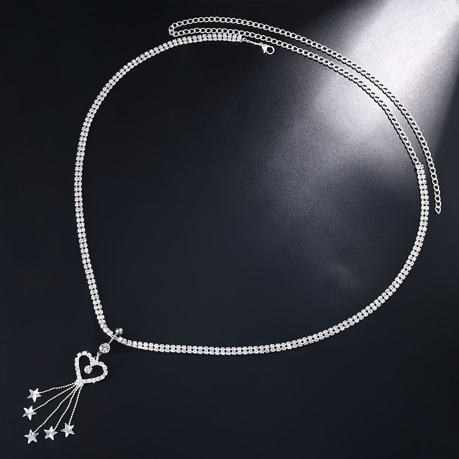 Gold Rhinestone Tassel Belly Chain Elegant Heart Design - Taylor K Shop