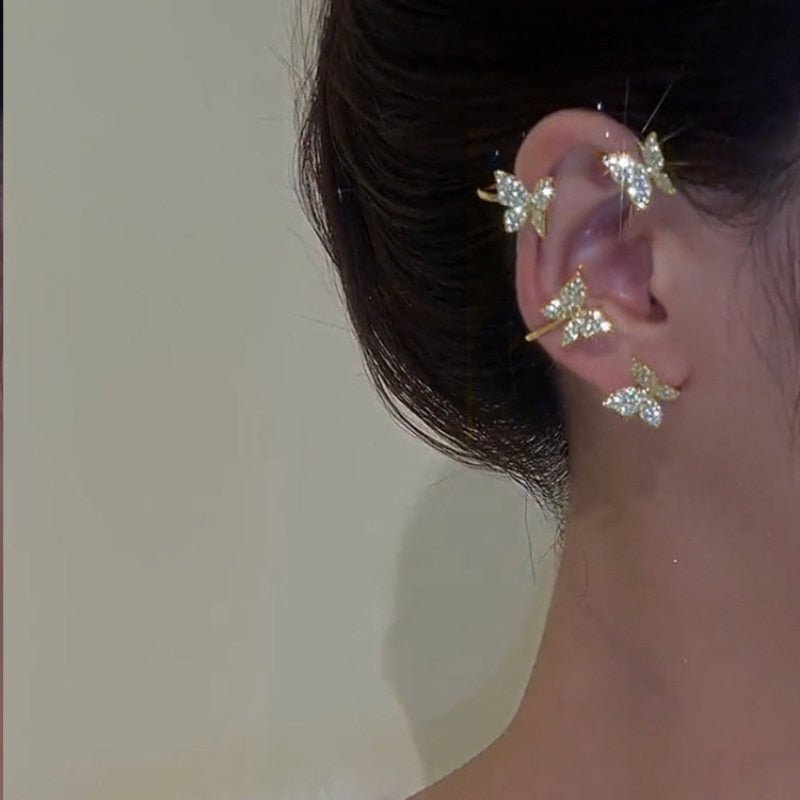 Gold Silver Color Metal Butterfly Ear Clips Without Piercing For Women Sparkling Zircon Ear Cuff Clip Earrings Wedding Jewelry - Taylor K Shop