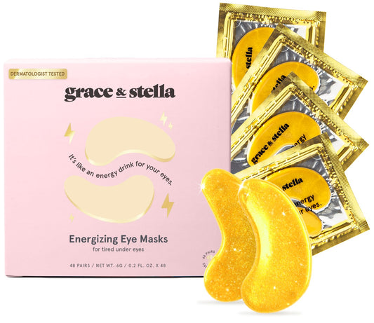 grace & stella Under Eye Mask (Gold, 48 Pairs) Eye Patch, Under Eye Patches for Dark Circles and Puffiness Undereye Bags, Wrinkles - Gel Under Eye Patches - Small Gifts - Vegan Cruelty - Free Self Care - Taylor K Shop