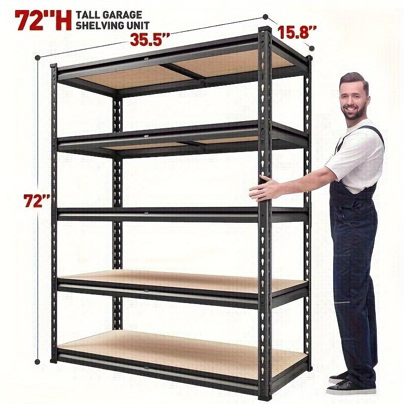 HeavyDuty 5Tier Metal Garage Shelving 72 Adjustable Unit - Taylor K Shop
