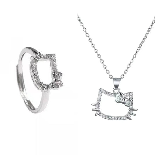 Hello Kitty Elegant Zircon Jewelry Necklace Rings Gift - Taylor K Shop
