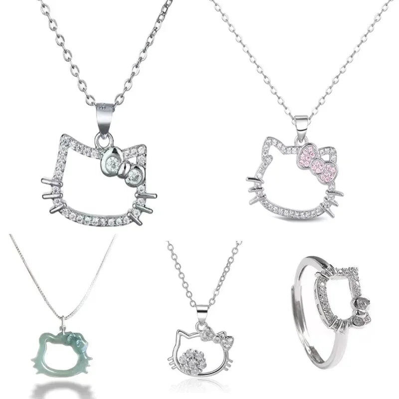Hello Kitty Elegant Zircon Jewelry Necklace Rings Gift - Taylor K Shop