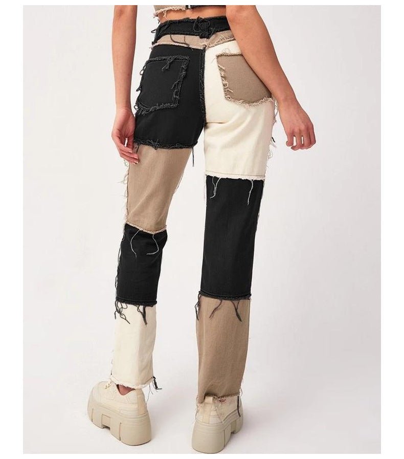 High Elastic Stitching Raw Edge Women's Straight - leg Jeans - Taylor K Shop