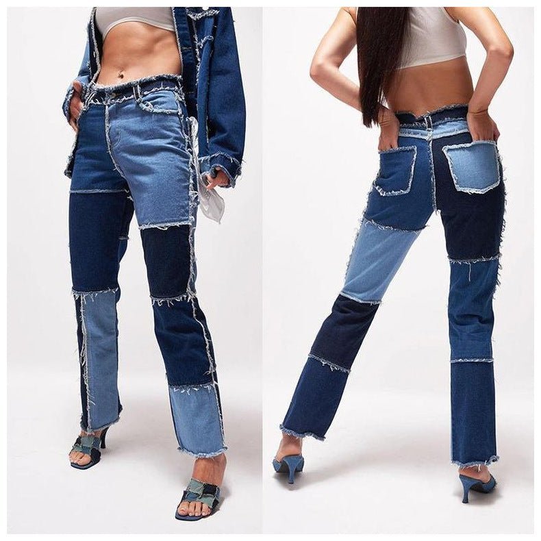 High Elastic Stitching Raw Edge Women's Straight - leg Jeans - Taylor K Shop
