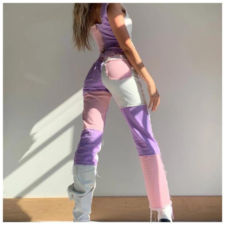High Elastic Stitching Raw Edge Women's Straight - leg Jeans - Taylor K Shop