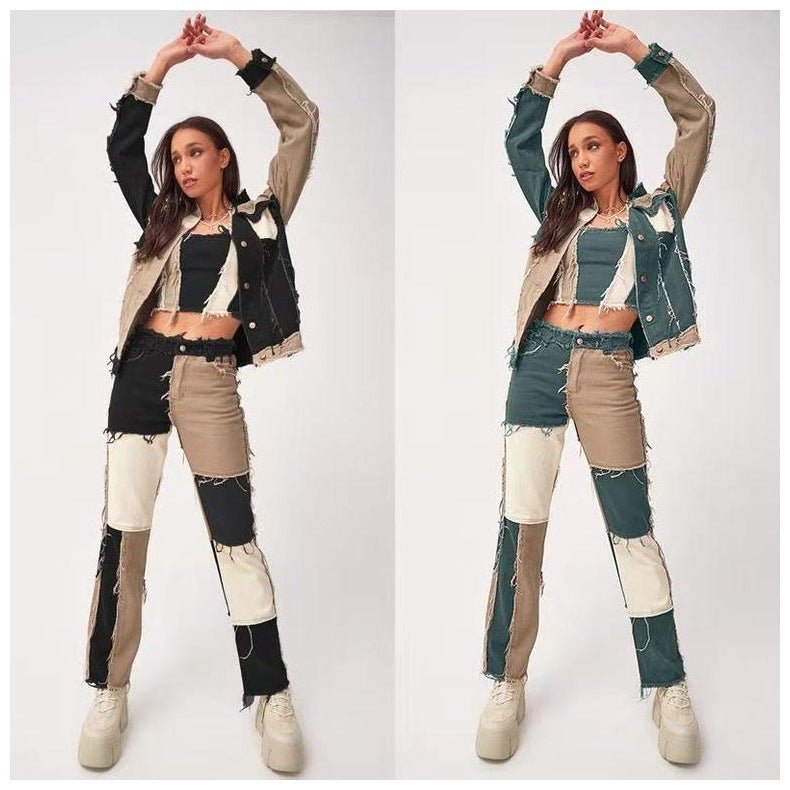 High Elastic Stitching Raw Edge Women's Straight - leg Jeans - Taylor K Shop