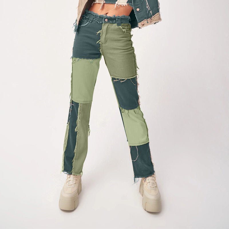 High Elastic Stitching Raw Edge Women's Straight - leg Jeans - Taylor K Shop