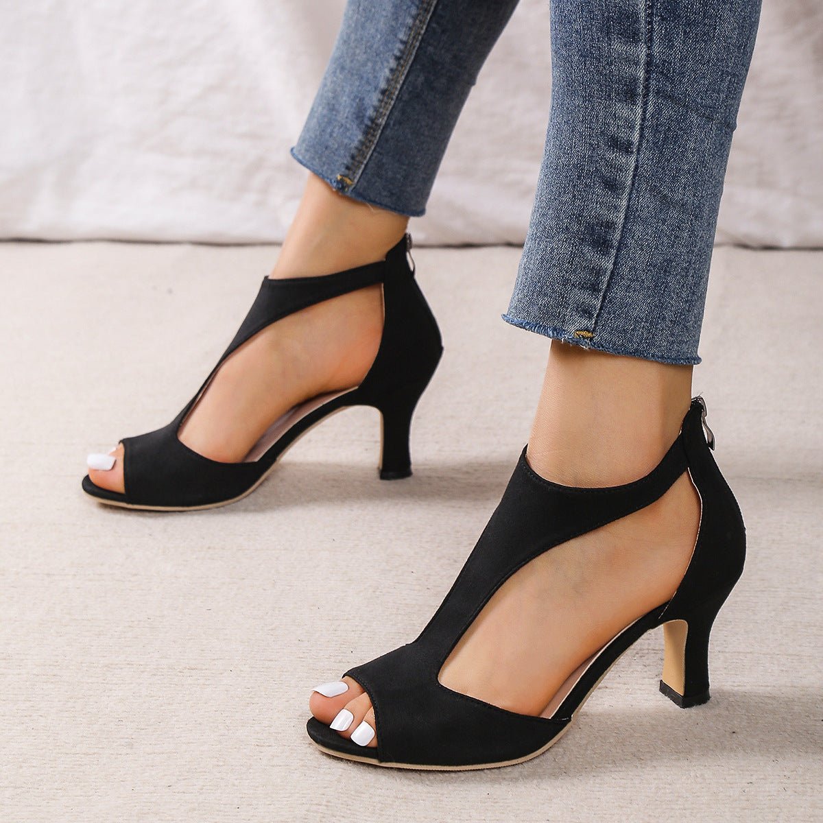 High Heel Peep Toe Sandals Women Back Zipper Outdoor Summer Shoes - Taylor K Shop