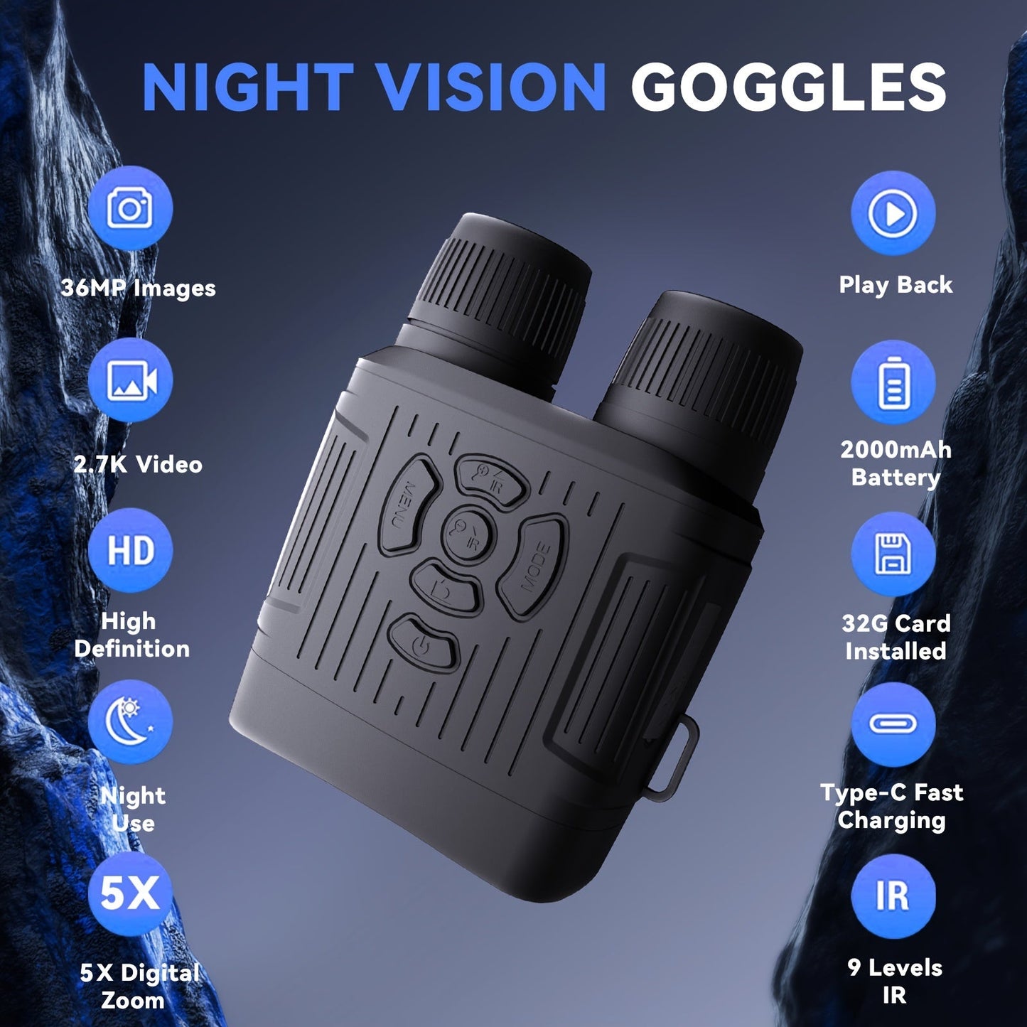 Infrared Night Vision Binoculars with 32GB Card for Camping Hunting - Taylor K Shop