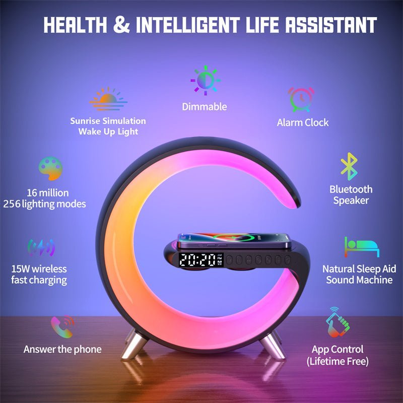 Intelligent Atmosphere Lamp Bluetooth Speaker Wireless Charger Bedside Lamp Sunrise Wake - up Lamp Polar Lamp Alarm Clock - Taylor K Shop