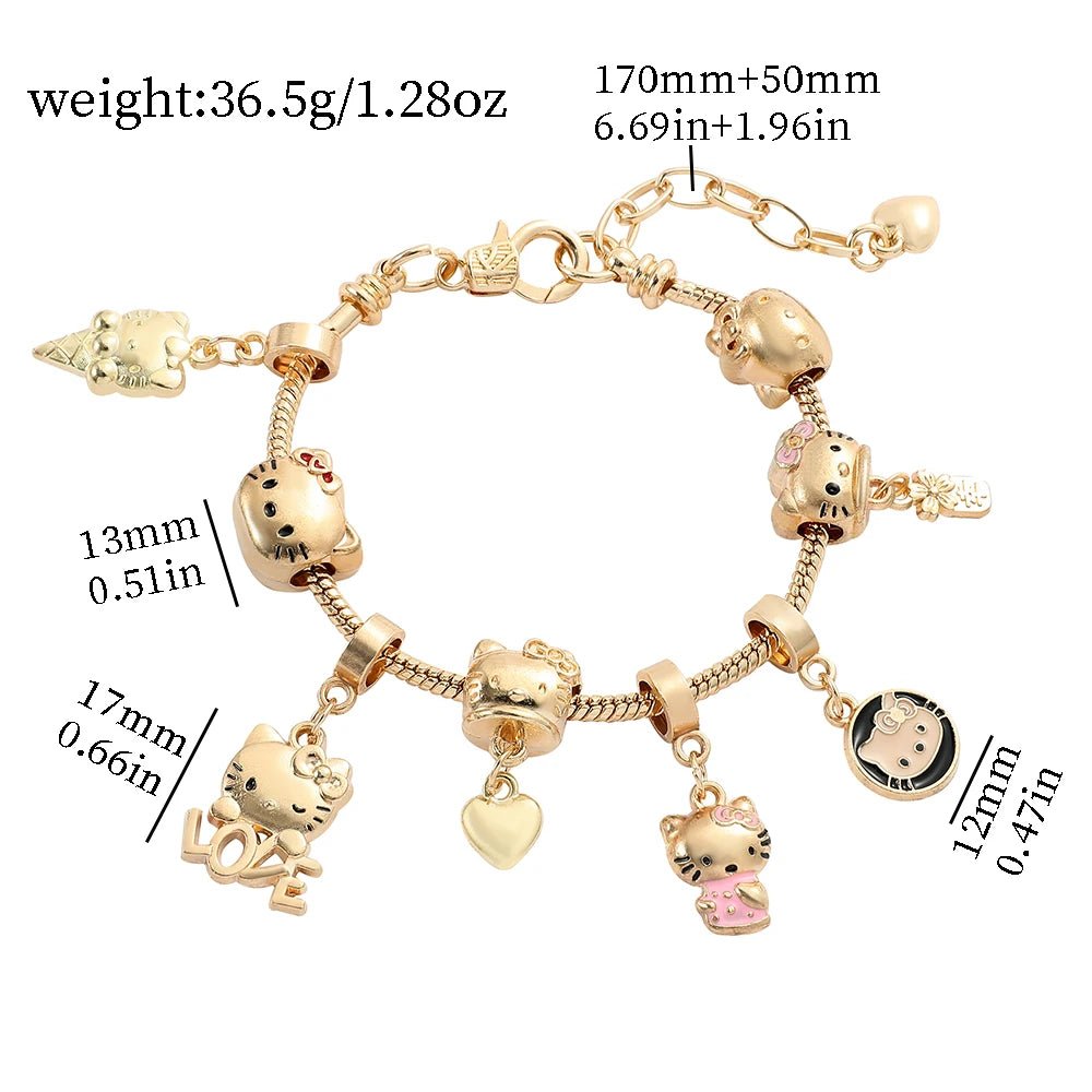 Kawaii Hello Kitty GoldPlated Charm Bracelet for Women - Taylor K Shop
