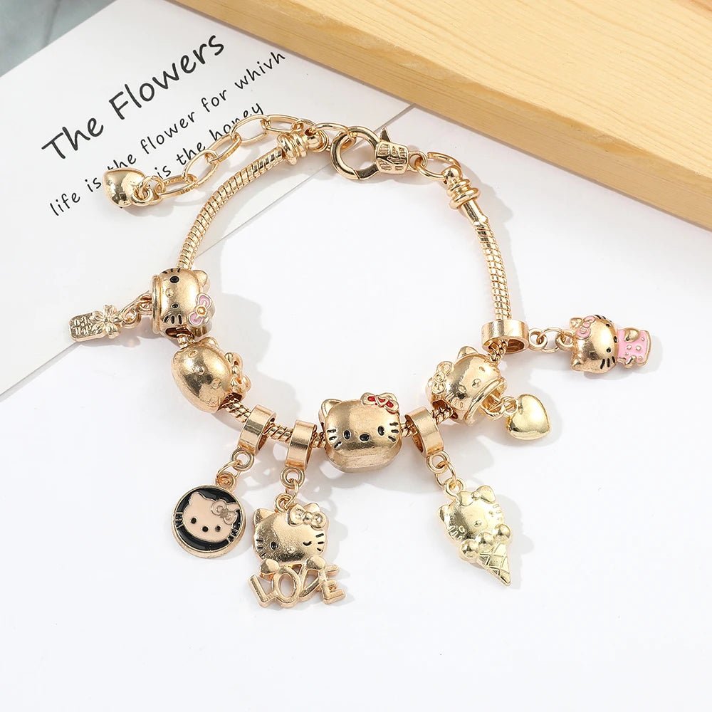 Kawaii Hello Kitty GoldPlated Charm Bracelet for Women - Taylor K Shop