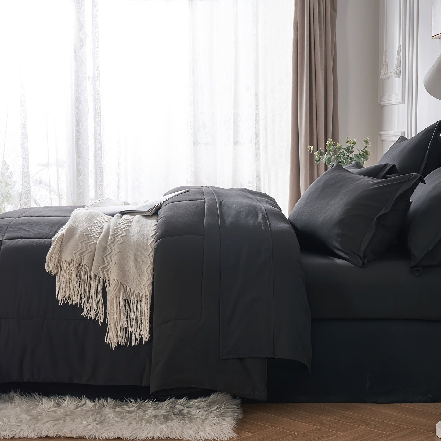 Luxurious 7Piece Checkered Queen Comforter Set AllSeason - Taylor K Shop