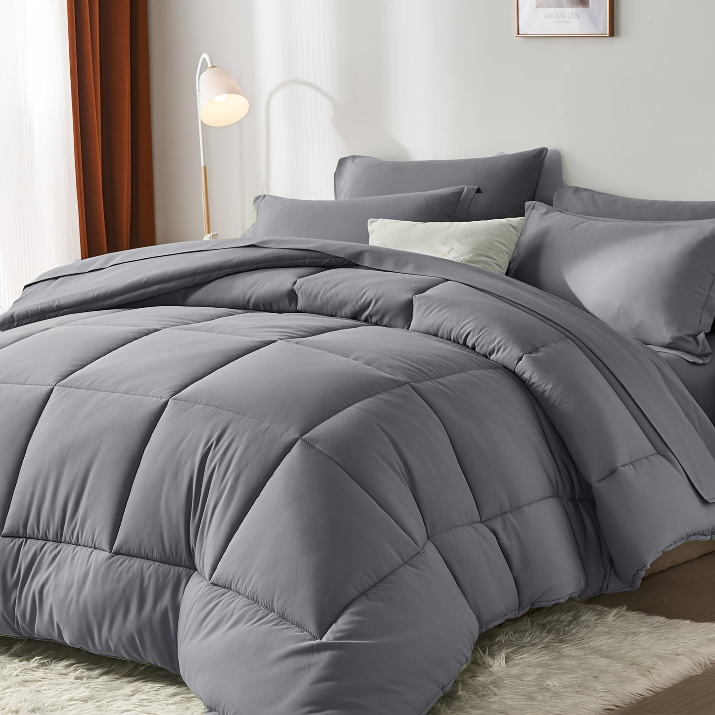 Luxurious 7Piece Checkered Queen Comforter Set AllSeason - Taylor K Shop