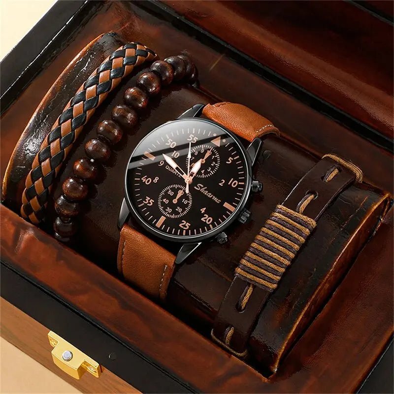 Luxury Mens Brown Leather Quartz Watch Gift Set - Taylor K Shop