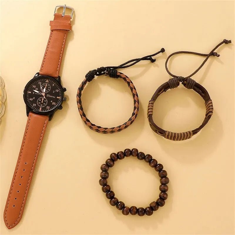 Luxury Mens Brown Leather Quartz Watch Gift Set - Taylor K Shop