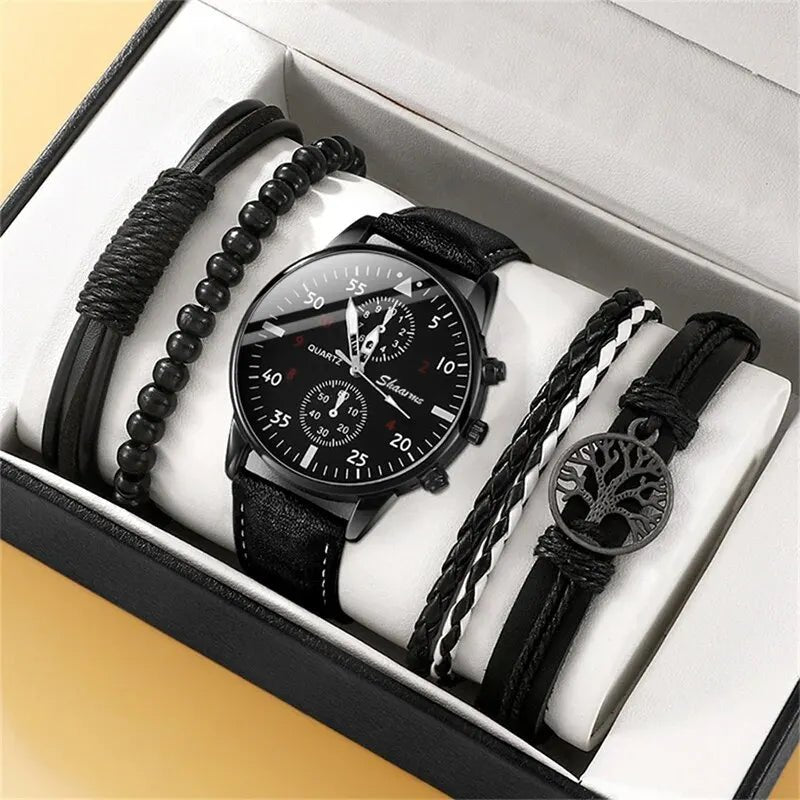 Luxury Mens Brown Leather Quartz Watch Gift Set - Taylor K Shop