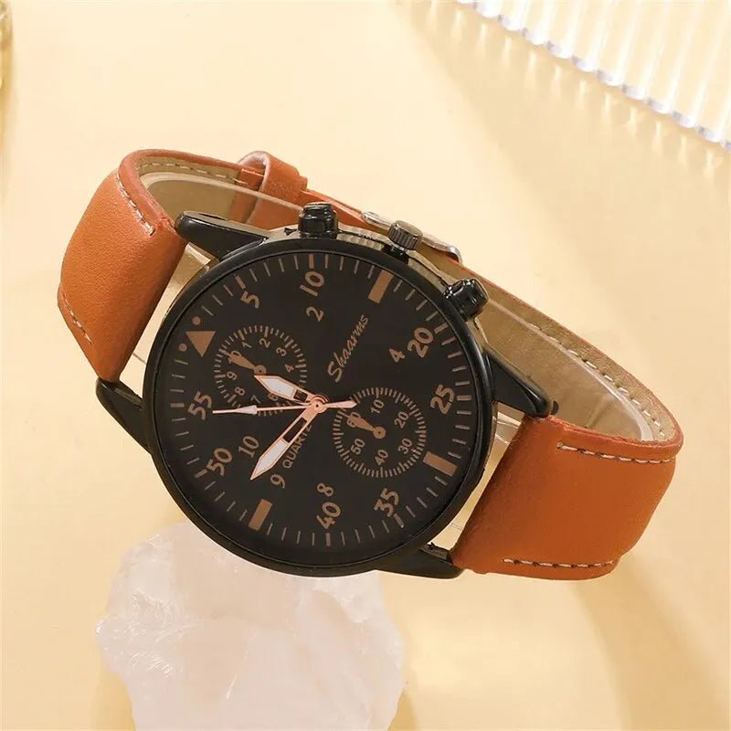 Luxury Mens Brown Leather Quartz Watch Gift Set - Taylor K Shop