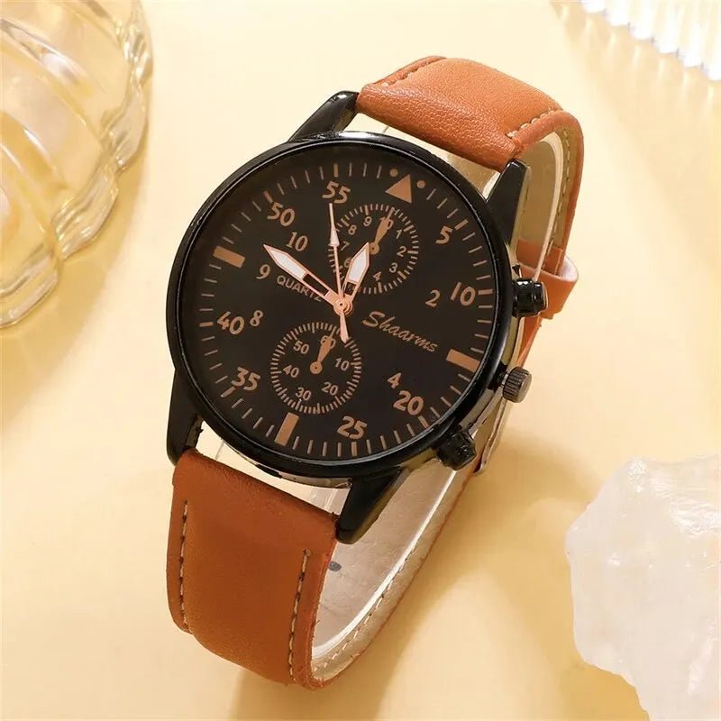 Luxury Mens Brown Leather Quartz Watch Gift Set - Taylor K Shop