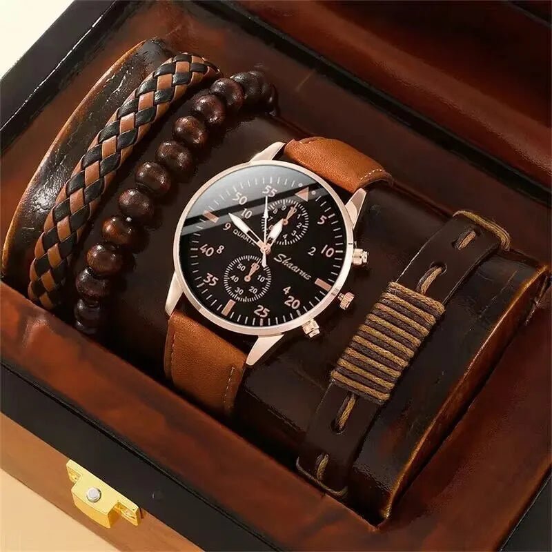 Luxury Mens Brown Leather Quartz Watch Gift Set - Taylor K Shop