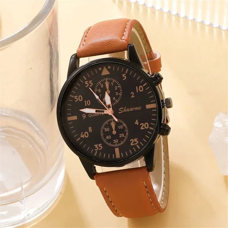 Luxury Mens Brown Leather Quartz Watch Gift Set - Taylor K Shop