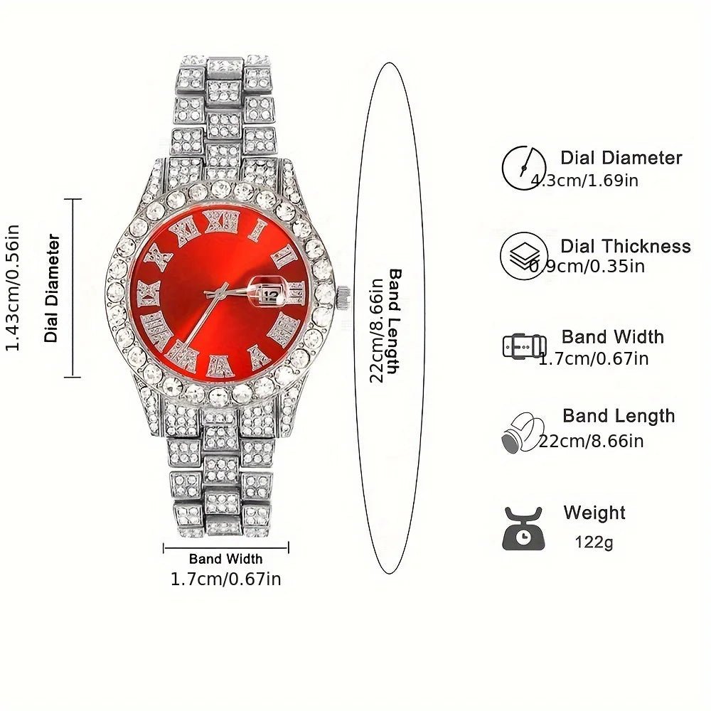 Mens Bling Watch Cuban Chain Set Rhinestone Elegance - Taylor K Shop