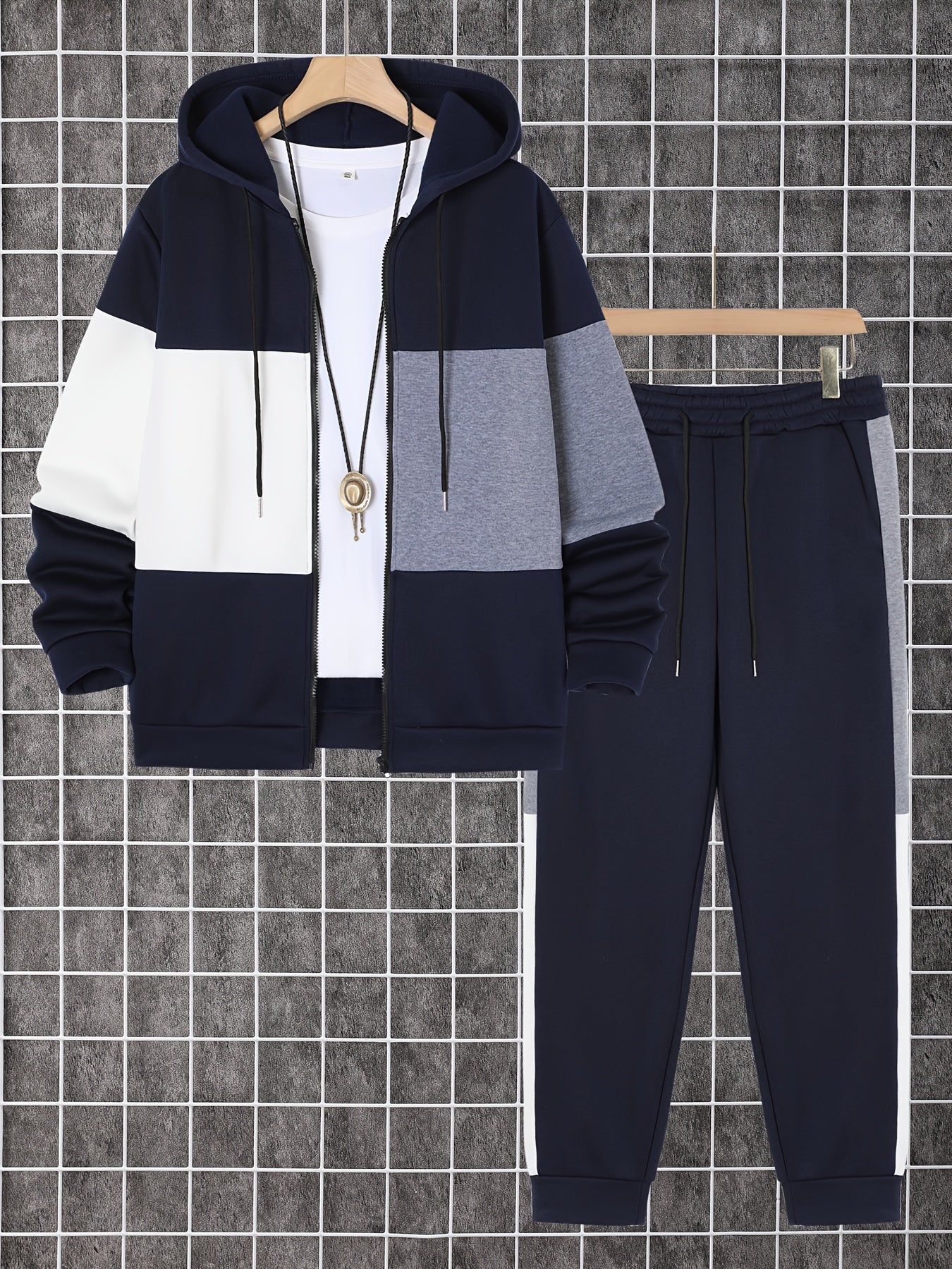 Mens Color Block Hoodie and Pants Set Casual Outdoor Wear - Taylor K Shop
