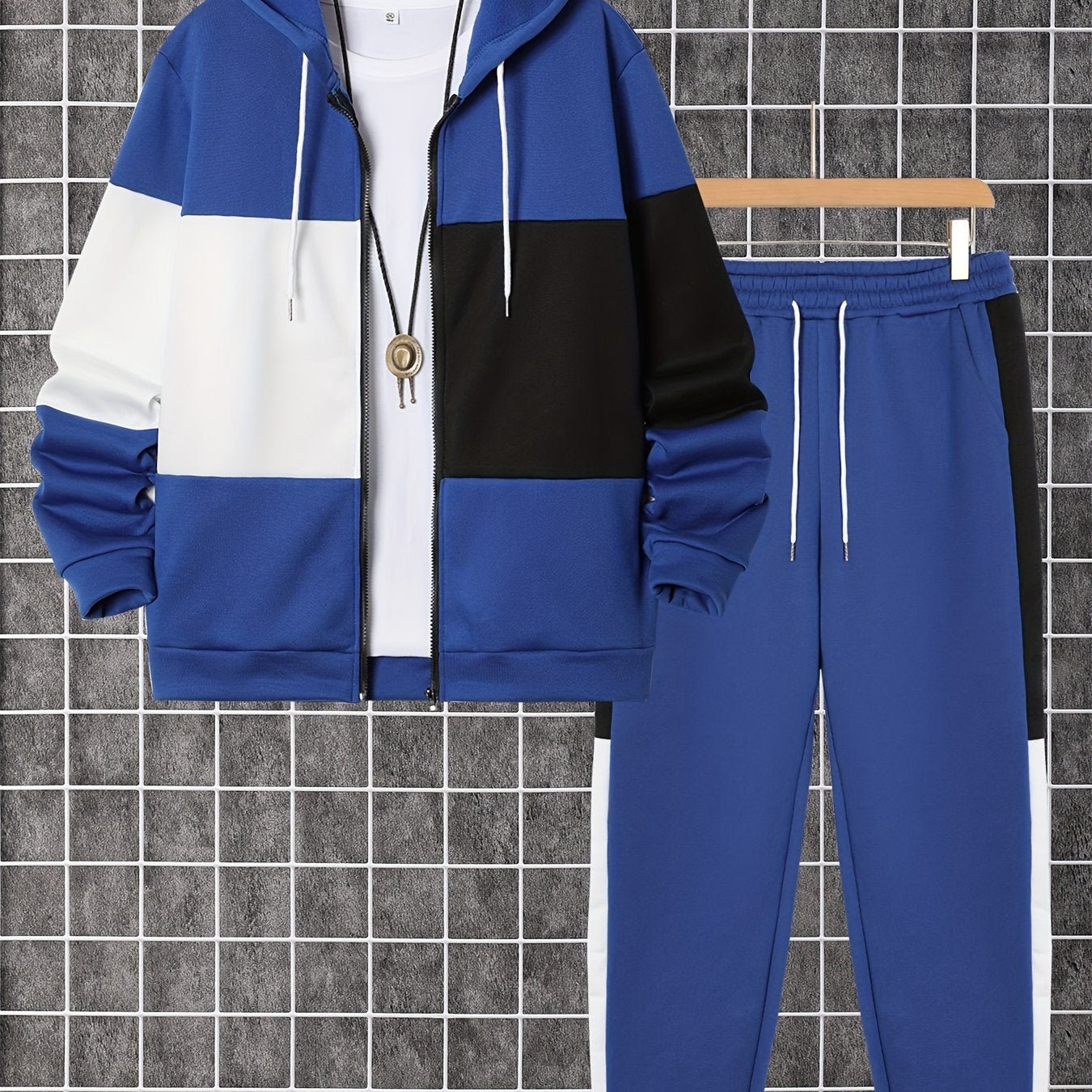 Mens Color Block Hoodie and Pants Set Casual Outdoor Wear - Taylor K Shop