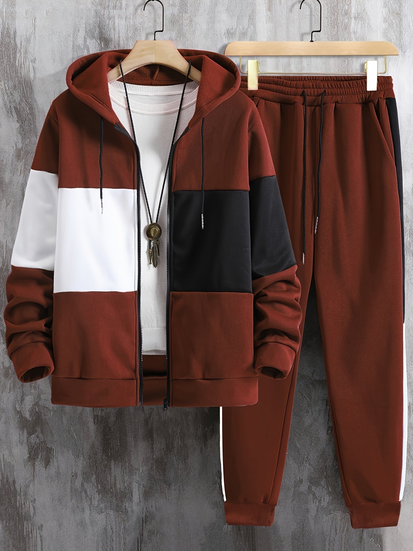 Mens Color Block Hoodie and Pants Set Casual Outdoor Wear - Taylor K Shop