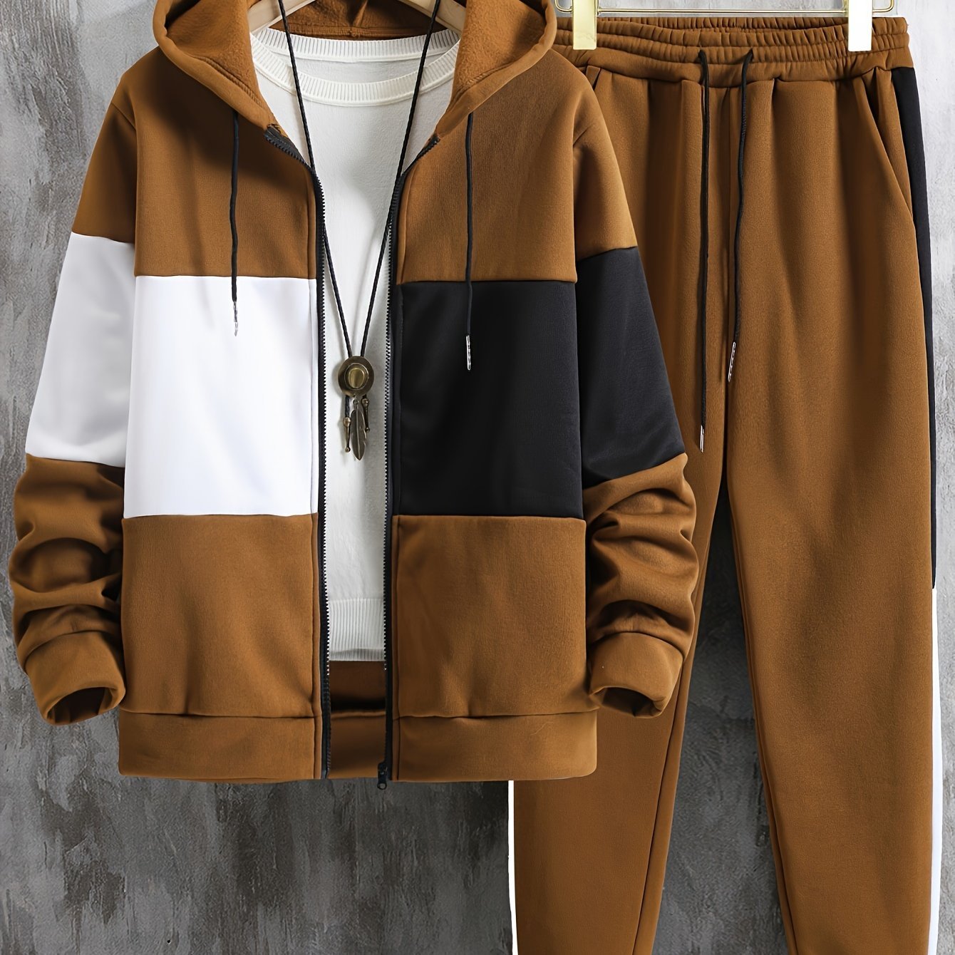 Mens Color Block Hoodie and Pants Set Casual Outdoor Wear - Taylor K Shop