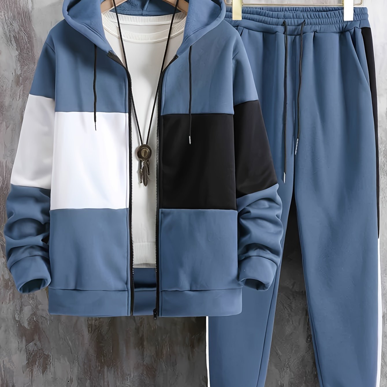 Mens Color Block Hoodie and Pants Set Casual Outdoor Wear - Taylor K Shop