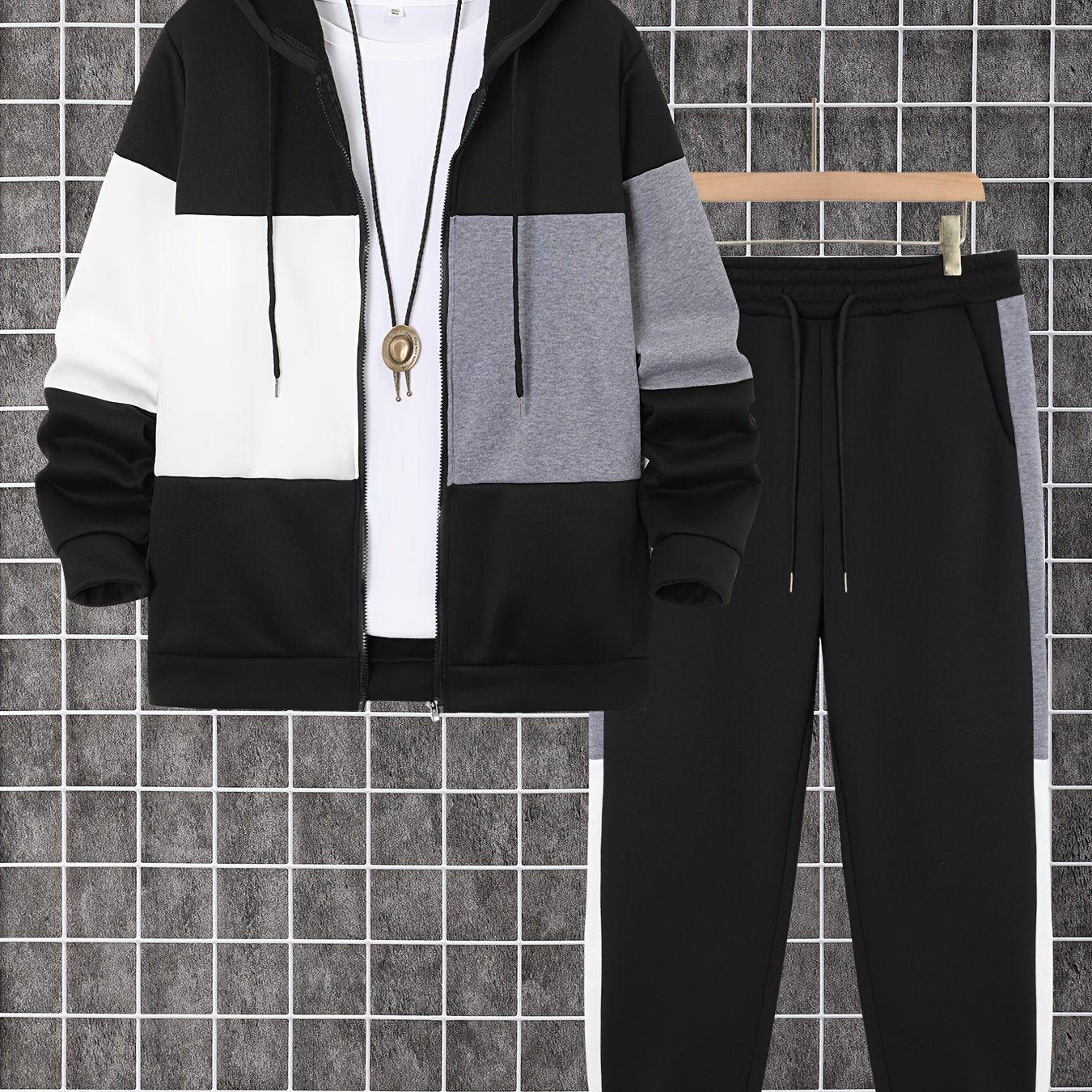 Mens Color Block Hoodie and Pants Set Casual Outdoor Wear - Taylor K Shop
