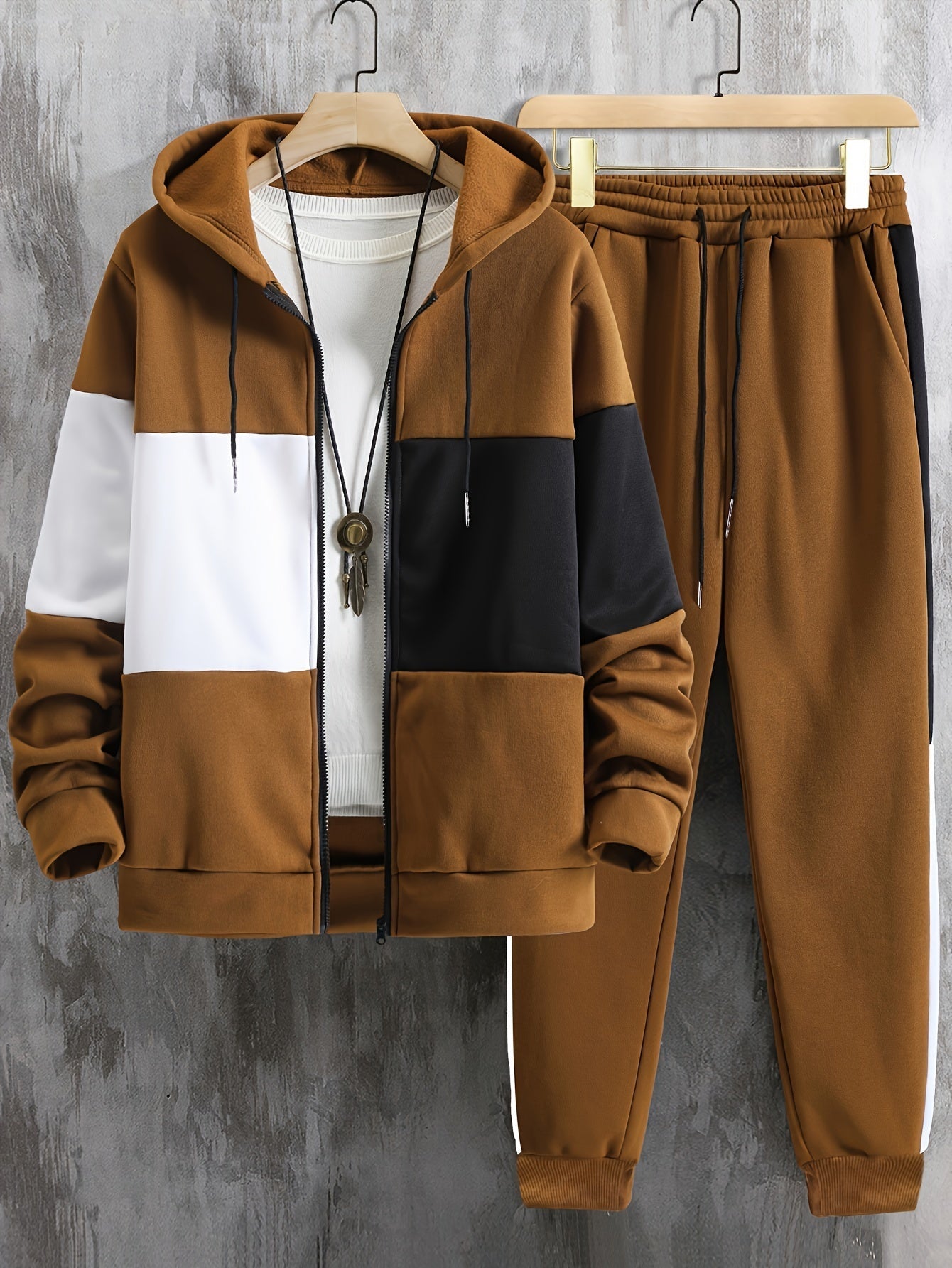 Mens Color Block Hoodie and Pants Set Casual Outdoor Wear - Taylor K Shop