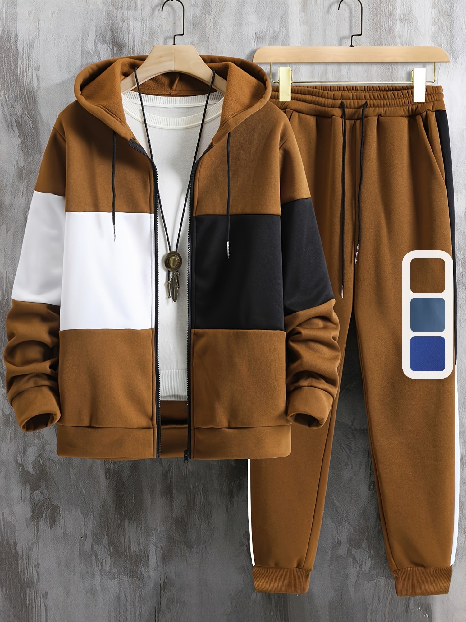 Mens Color Block Hoodie and Pants Set Casual Outdoor Wear - Taylor K Shop