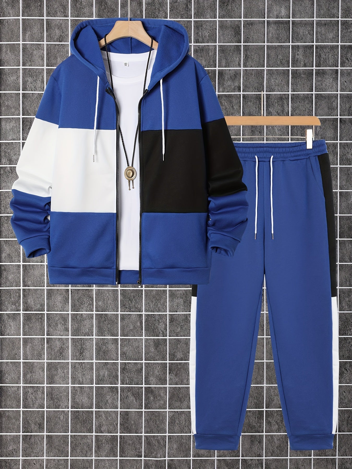 Mens Color Block Hoodie and Pants Set Casual Outdoor Wear - Taylor K Shop