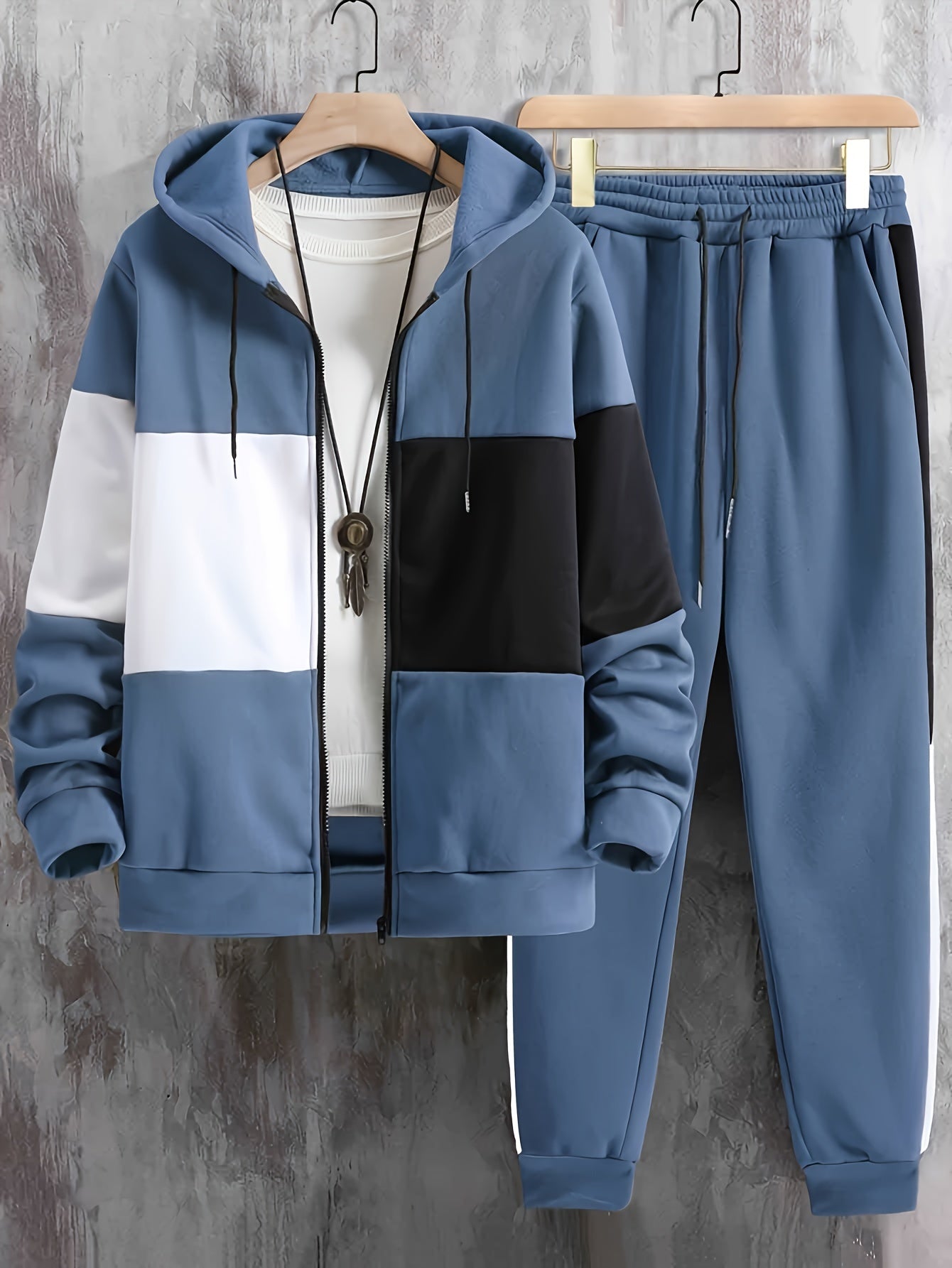 Mens Color Block Hoodie and Pants Set Casual Outdoor Wear - Taylor K Shop