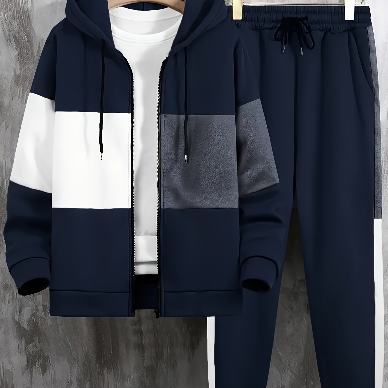 Mens Color Block Hoodie Pants Set Plus Size - Taylor K Shop