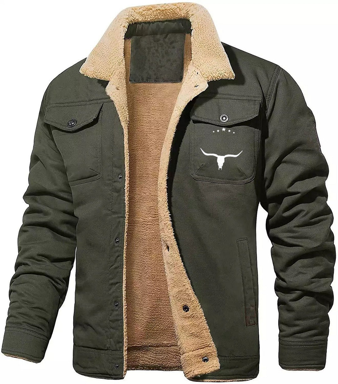 Men's Fleece - lined Cotton Casual Jacket Winter Lapel Single Breasted Warm Outerwear - Taylor K Shop