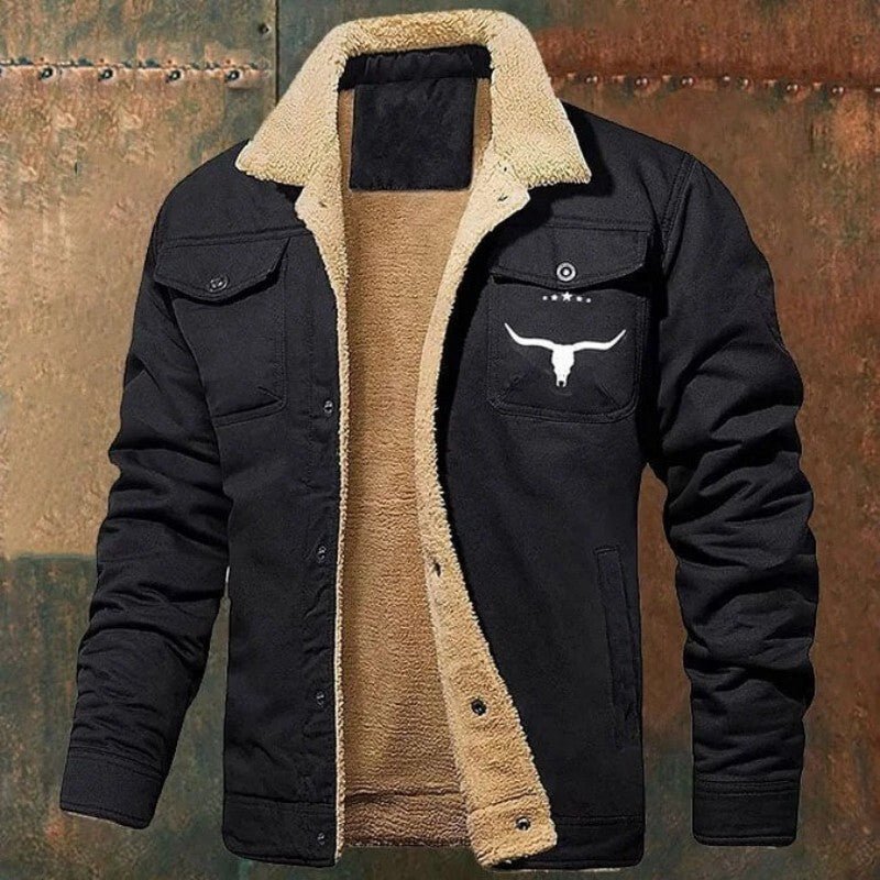 Men's Fleece - lined Cotton Casual Jacket Winter Lapel Single Breasted Warm Outerwear - Taylor K Shop