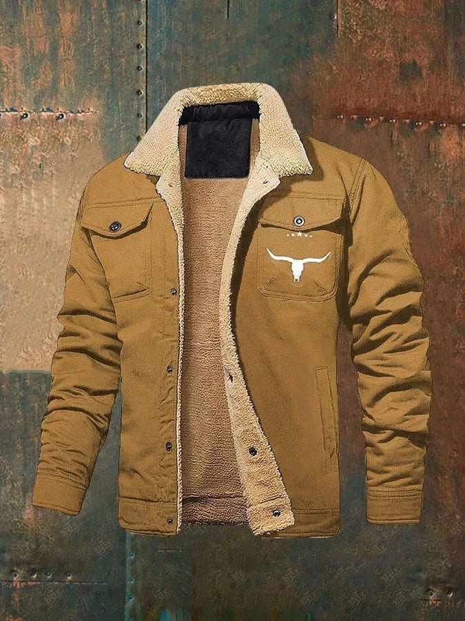 Men's Fleece - lined Cotton Casual Jacket Winter Lapel Single Breasted Warm Outerwear - Taylor K Shop