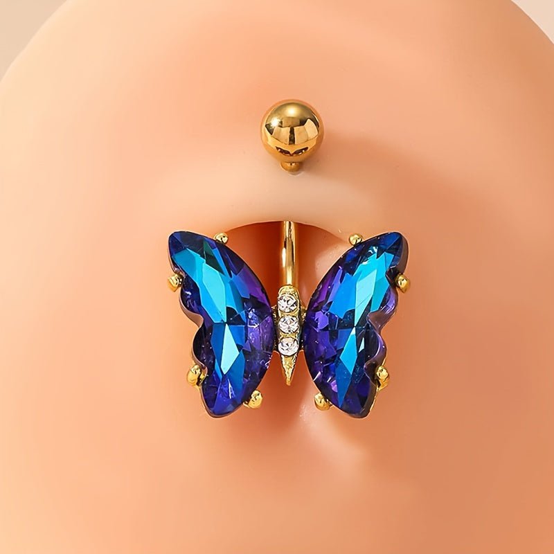 Mens Vibrant Butterfly Belly Ring with Cubic Zirconia - Taylor K Shop