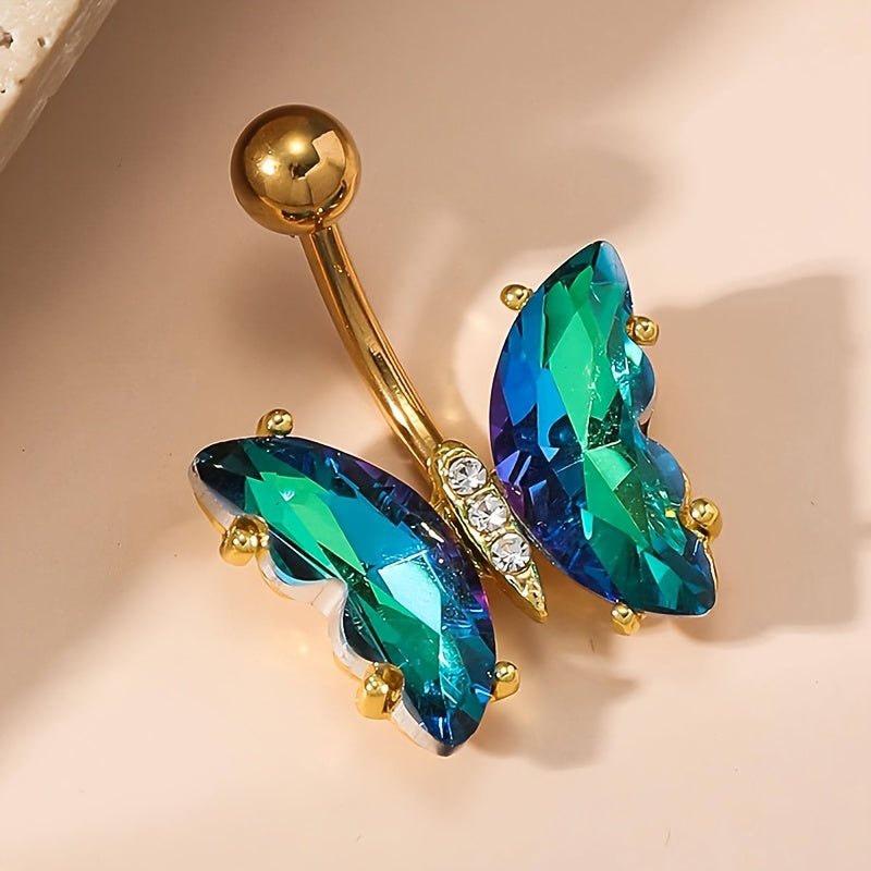Mens Vibrant Butterfly Belly Ring with Cubic Zirconia - Taylor K Shop