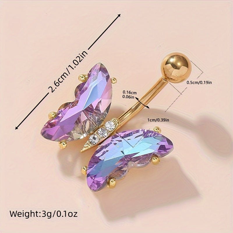 Mens Vibrant Butterfly Belly Ring with Cubic Zirconia - Taylor K Shop
