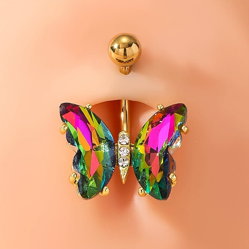 Mens Vibrant Butterfly Belly Ring with Cubic Zirconia - Taylor K Shop