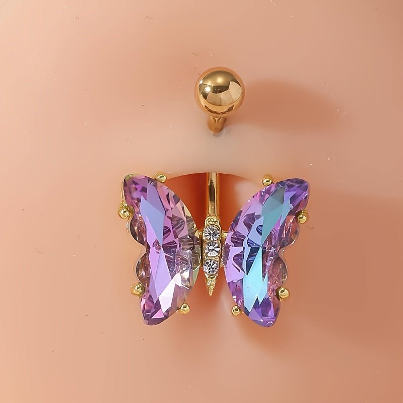Mens Vibrant Butterfly Belly Ring with Cubic Zirconia - Taylor K Shop